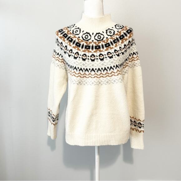 cupcakes & cashmere Sweaters - Cupcakes and cashmere fair isle ivory sweater super soft cozy size large turtle